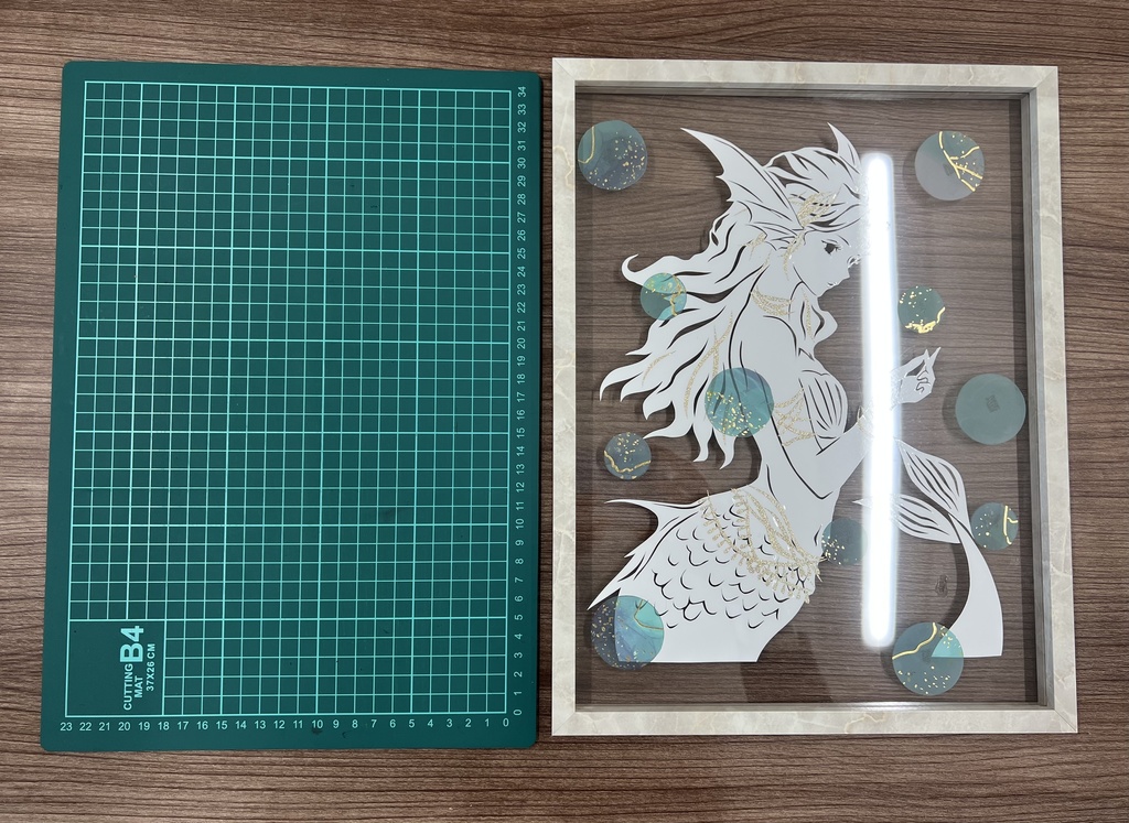 切り絵アート 女性 人魚 木製フレーム