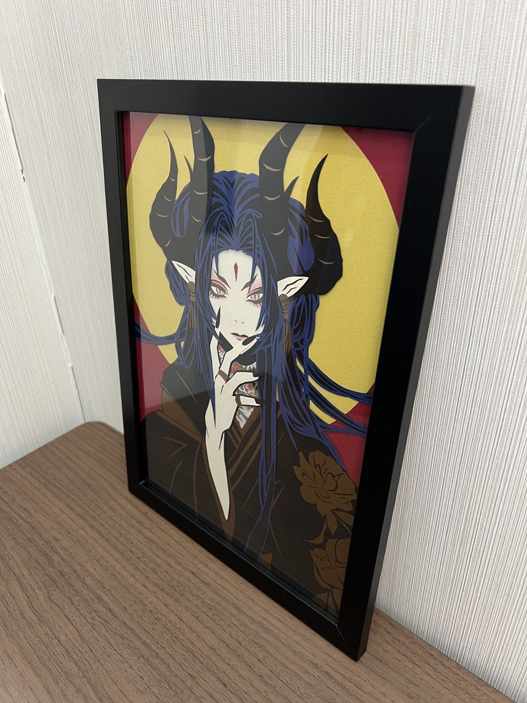 切り絵 アート作品 角 額装付き