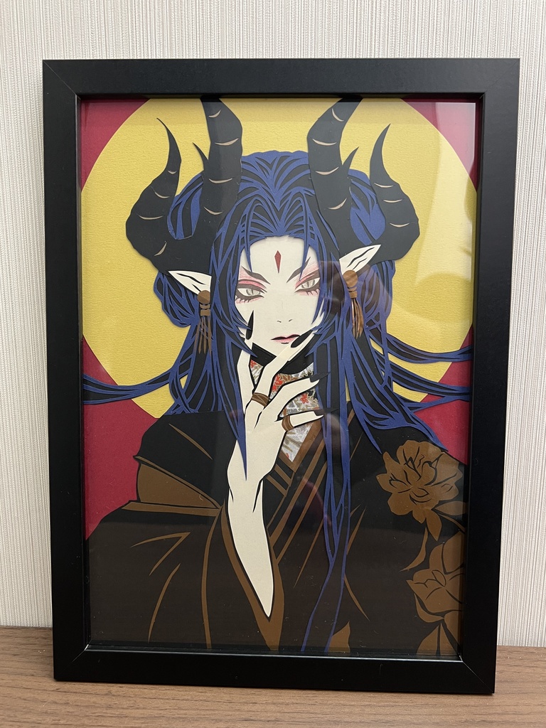 切り絵 アート作品 角 額装付き