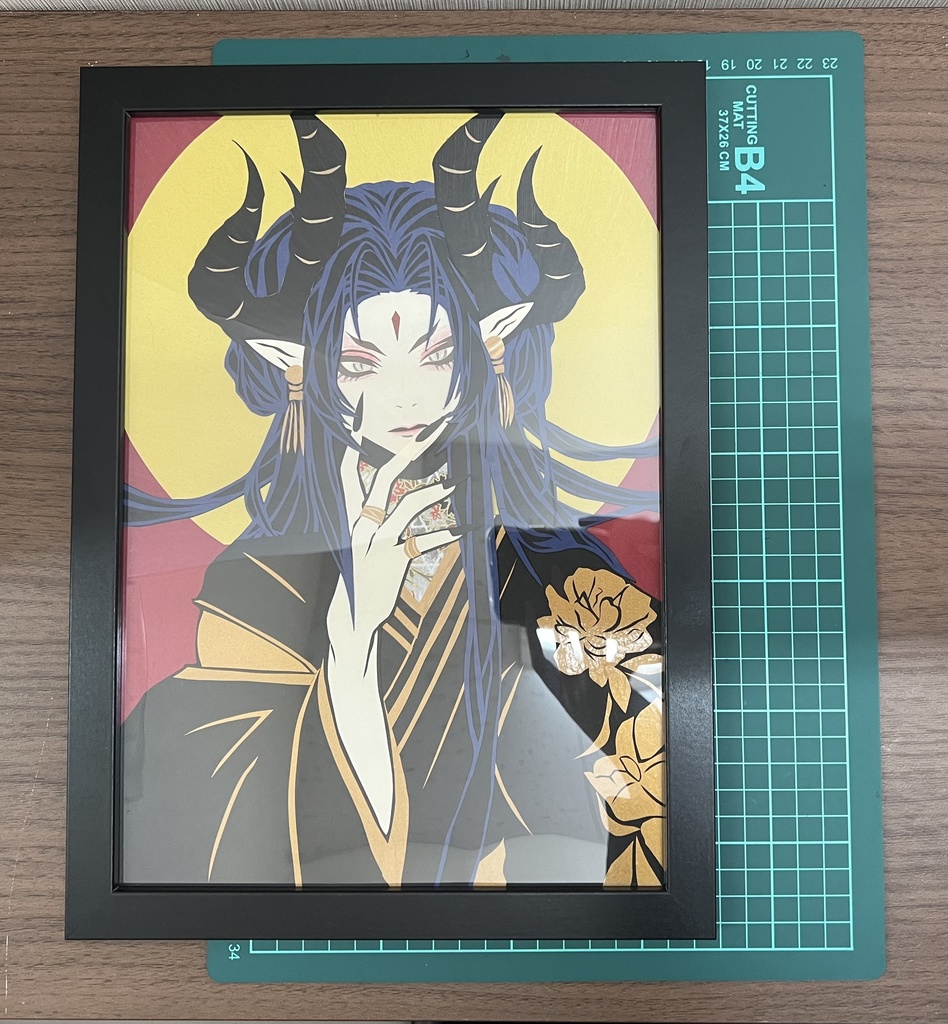 切り絵 アート作品 角 額装付き