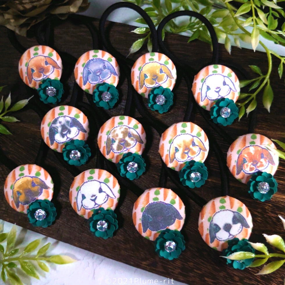 たれ耳うさぎ くるみボタン ブロークンカラー4本セット ホーランドロップ ミニロップ ファジーロップ 花 動物 グリーン