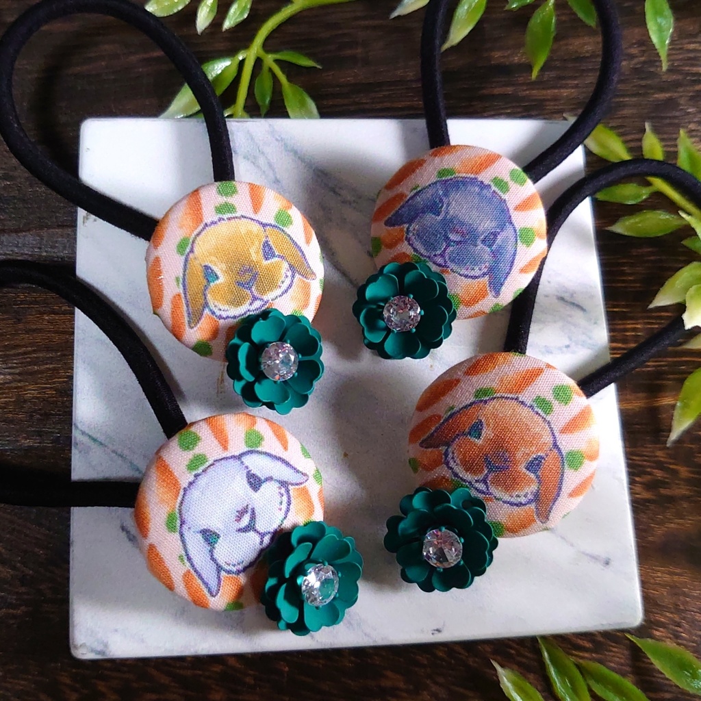たれ耳うさぎ くるみボタン オターカラー4本セット ホーランドロップ ミニロップ ファジーロップ 花 動物 グリーン