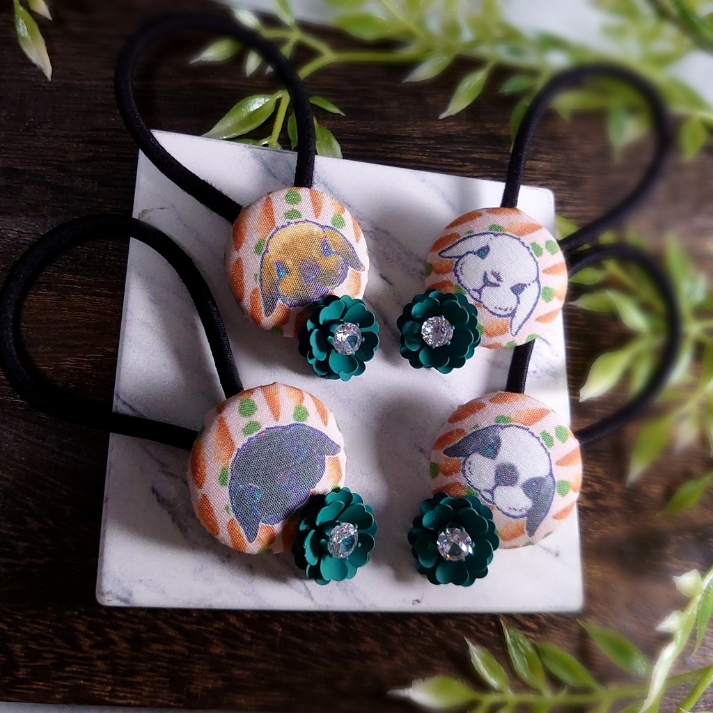 たれ耳うさぎ くるみボタン マルチカラー4本セット ホーランドロップ ミニロップ ファジーロップ 花 動物 グリーン