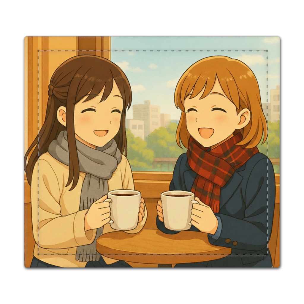 朝練コーヒー・ブレイク「Why don’t we take a break?」捺印マット（105×95mm）