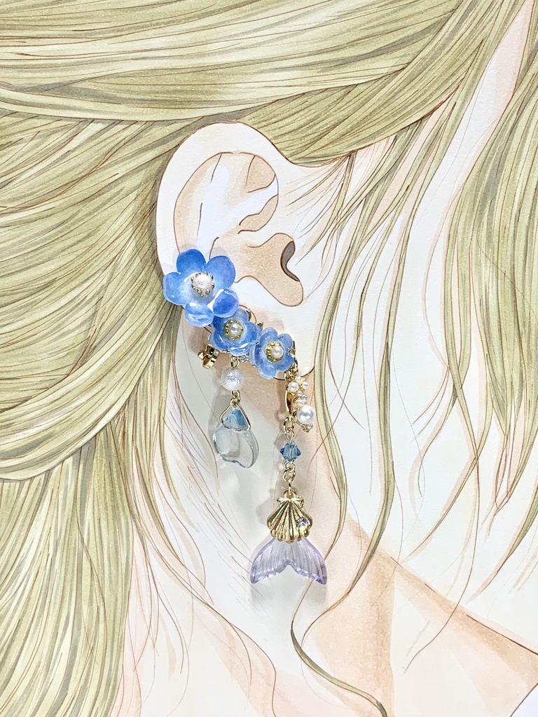 花に染まる人魚イヤークリップ