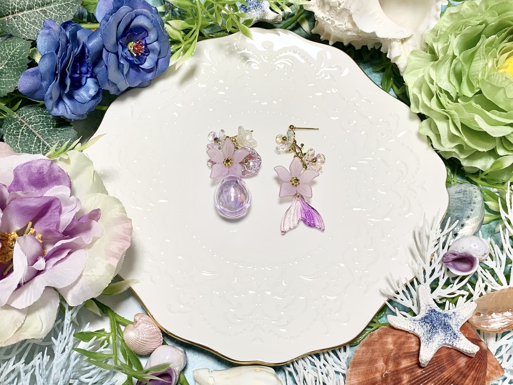 人魚の花の色雫イヤーアクセサリー