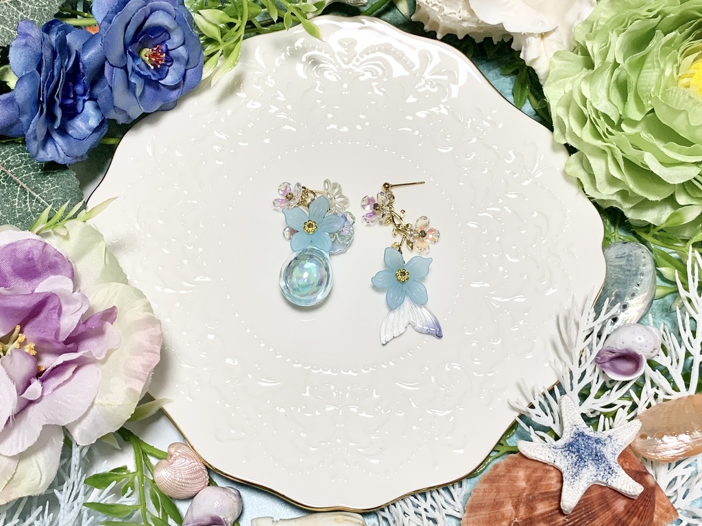 人魚の花の色雫イヤーアクセサリー