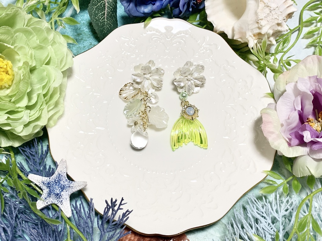 パールフラワーとマーメイド イヤーアクセサリー