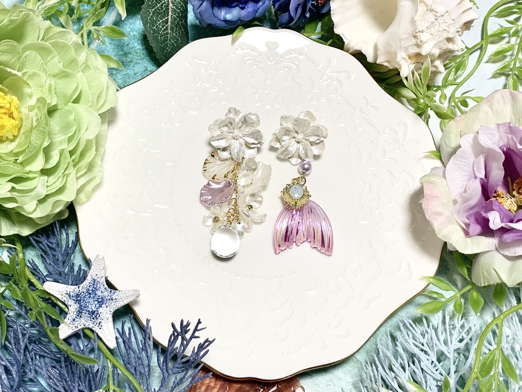 パールフラワーとマーメイド イヤーアクセサリー