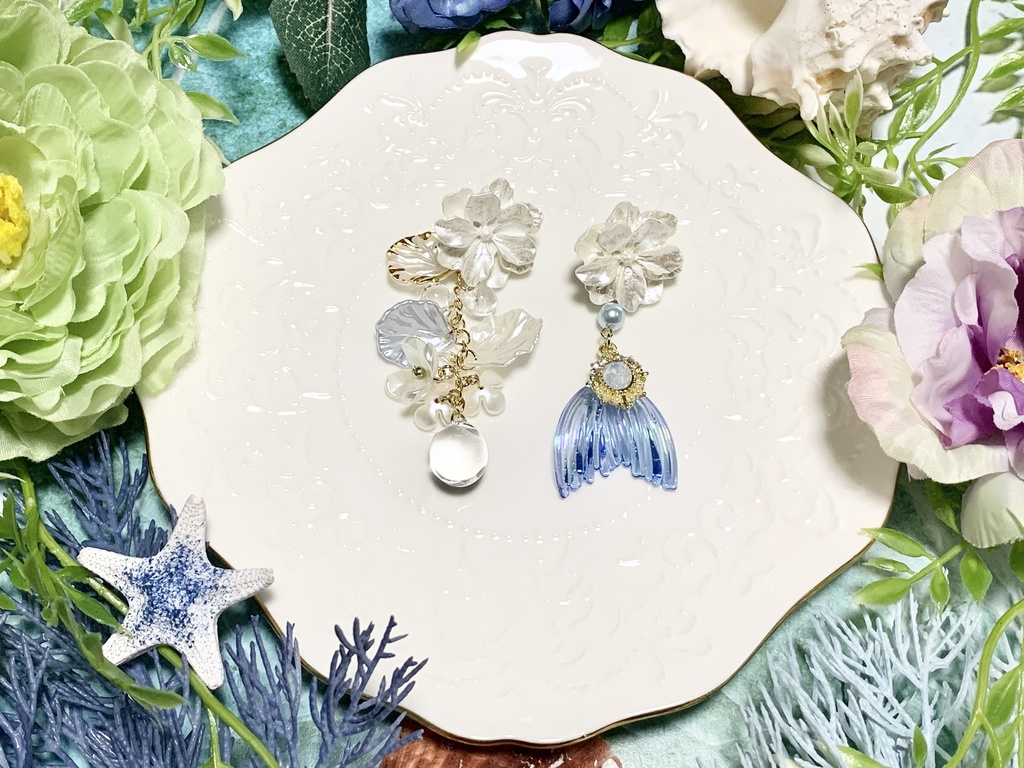 パールフラワーとマーメイド イヤーアクセサリー
