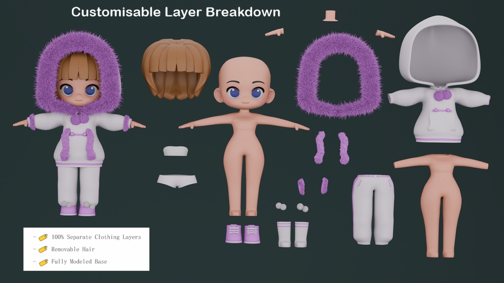 【Blender 3D】 Illi-Pop - Cute Chibi Doll Base Mesh / 3Dモデル ミニキャラ