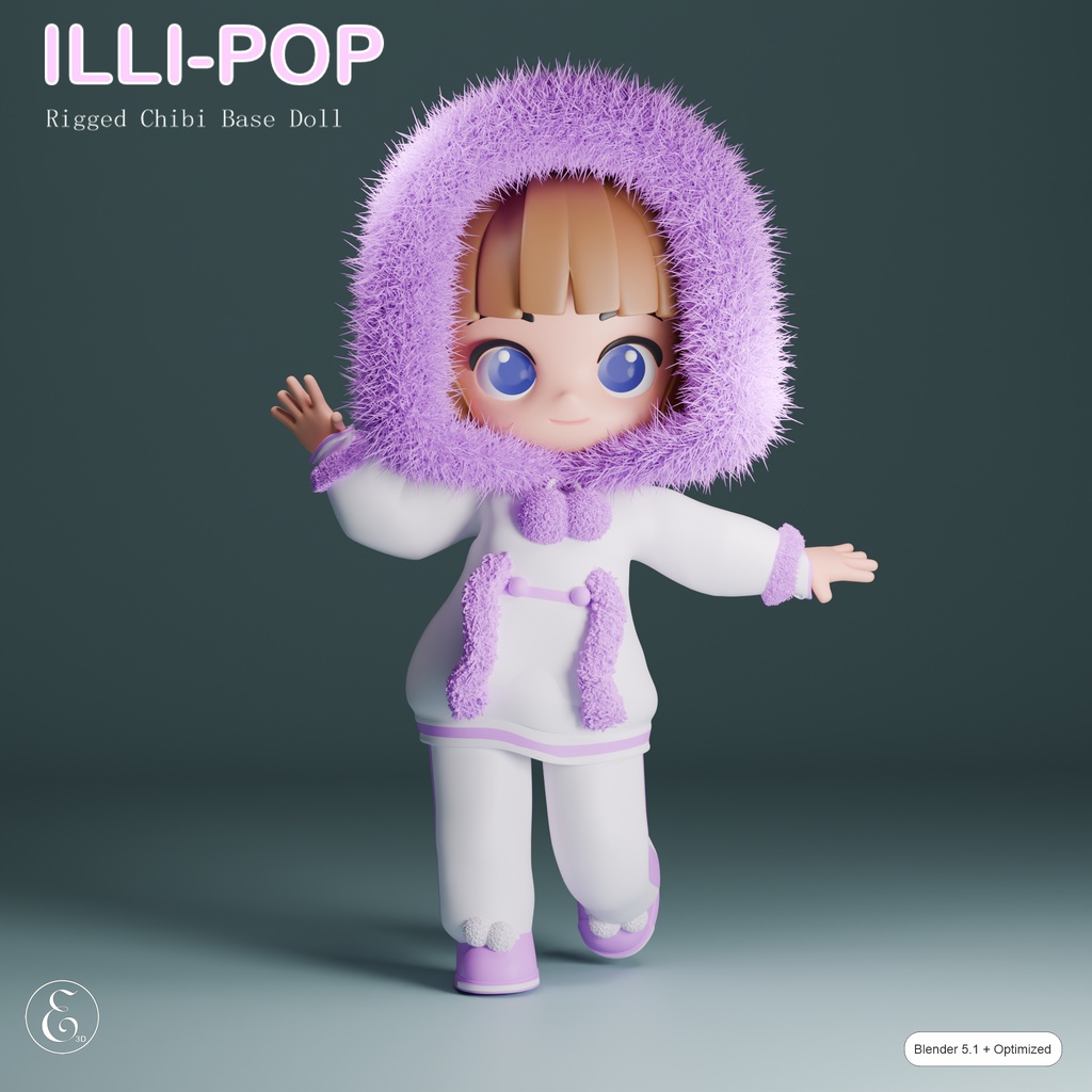 【Blender 3D】 Illi-Pop - Cute Chibi Doll Base Mesh / 3Dモデル ミニキャラ