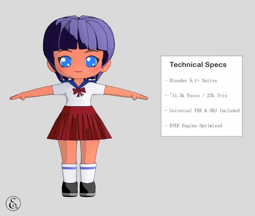 【Blender 3D】 Illi-Pop - 2D NPR Anime Style Chibi Doll / 3Dモデル セルルック ミニキャラ