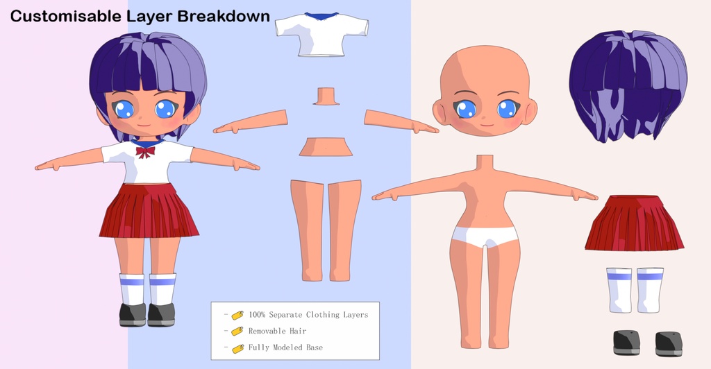 【Blender 3D】 Illi-Pop - 2D NPR Anime Style Chibi Doll / 3Dモデル セルルック ミニキャラ