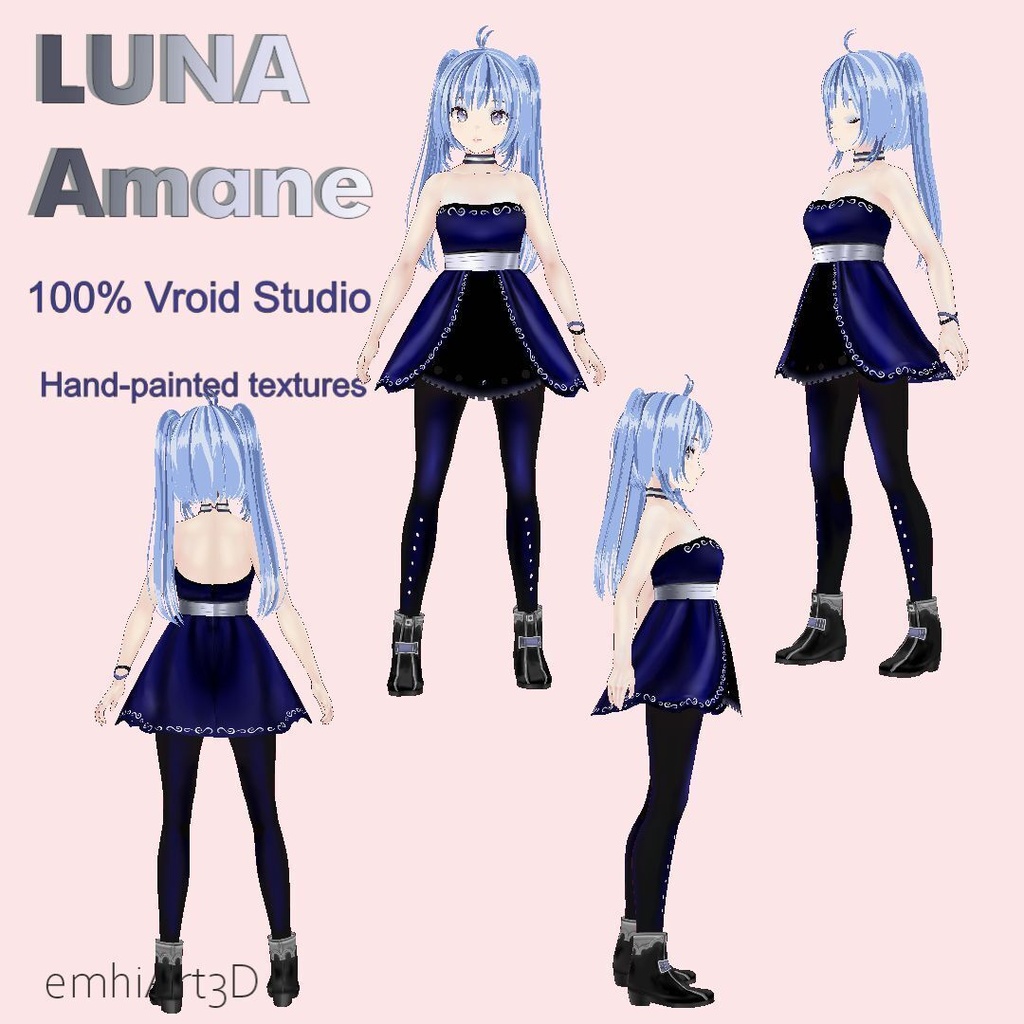 【VRM / VRoid】 Luna Amane - Handpainted 2D Cel-Shaded Anime Avatar / 手描き2Dセルルックモデル
