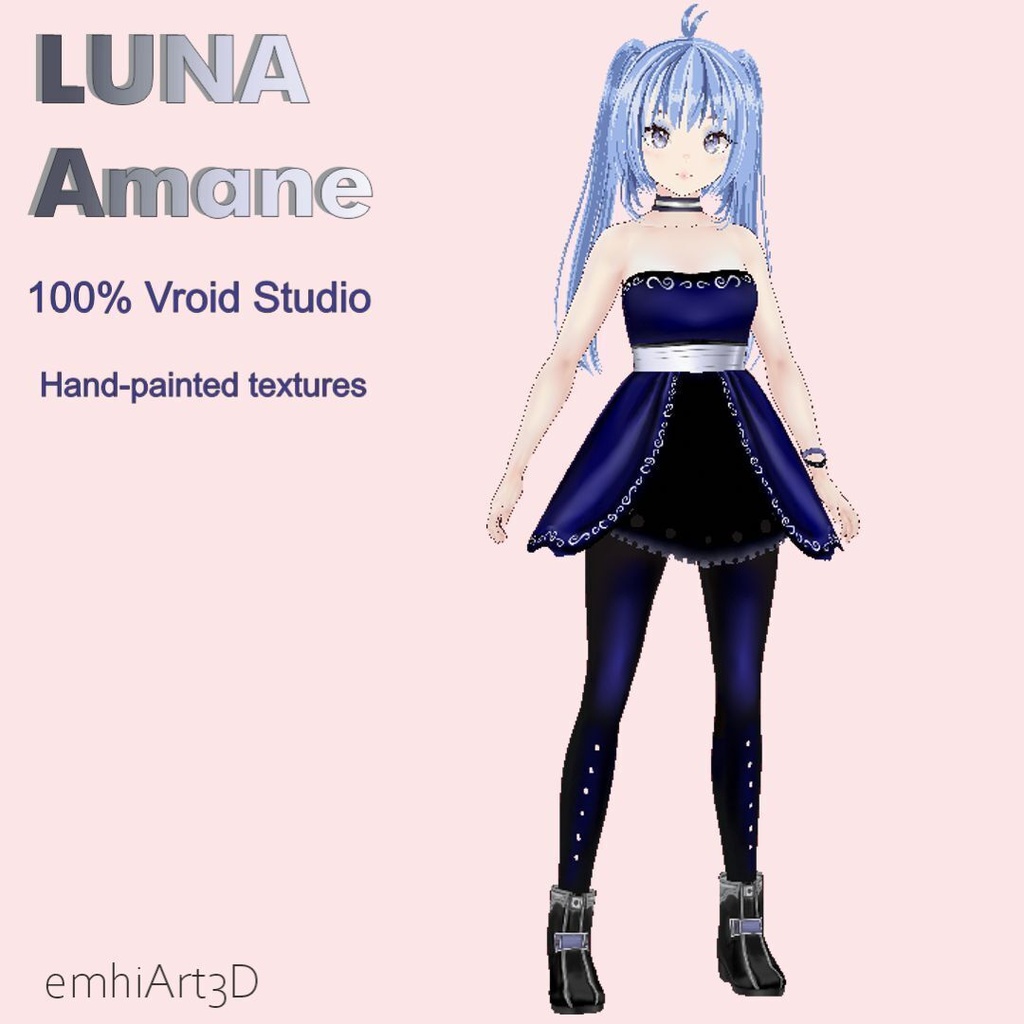 【VRM / VRoid】 Luna Amane - Handpainted 2D Cel-Shaded Anime Avatar / 手描き2Dセルルックモデル