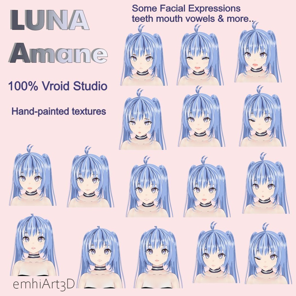 【VRM / VRoid】 Luna Amane - Handpainted 2D Cel-Shaded Anime Avatar / 手描き2Dセルルックモデル