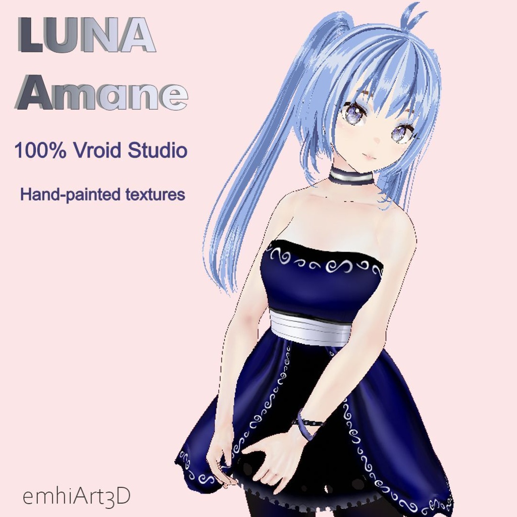 【VRM / VRoid】 Luna Amane - Handpainted 2D Cel-Shaded Anime Avatar / 手描き2Dセルルックモデル