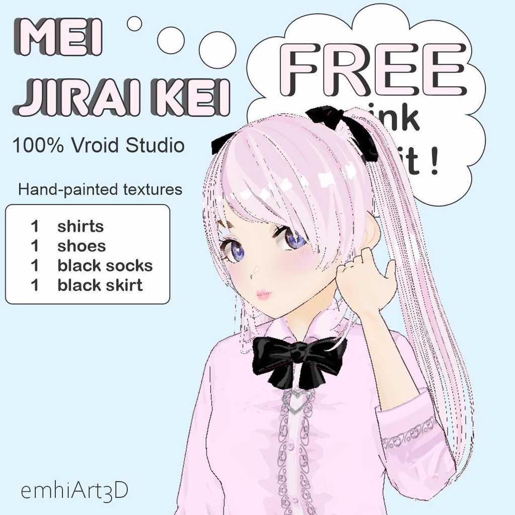 VRoid正式版】地雷系パステルピンク衣装セット - 無料サンプルemhiArt3D Jirai Kei Pastel Pink Outfit - FREE SAMPLE Hand-Painted