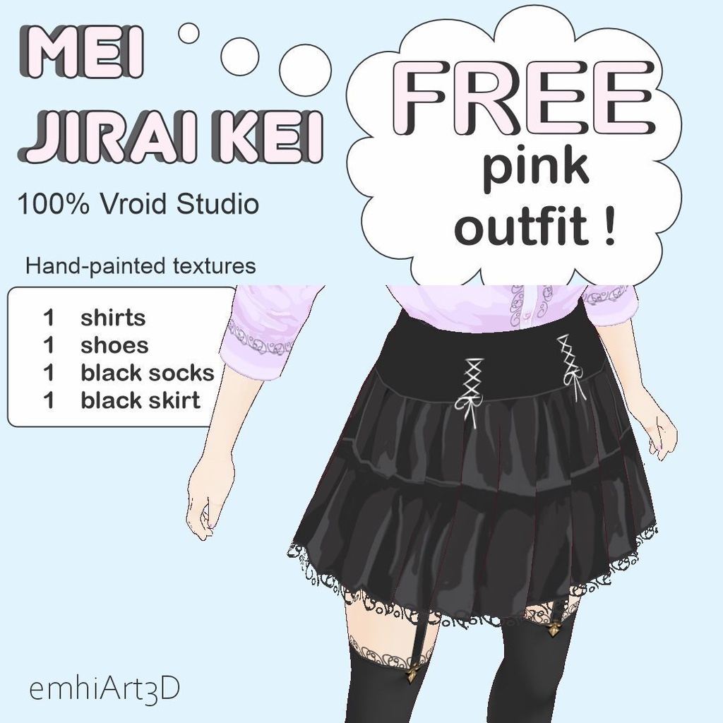 VRoid正式版】地雷系パステルピンク衣装セット - 無料サンプルemhiArt3D Jirai Kei Pastel Pink Outfit - FREE SAMPLE Hand-Painted