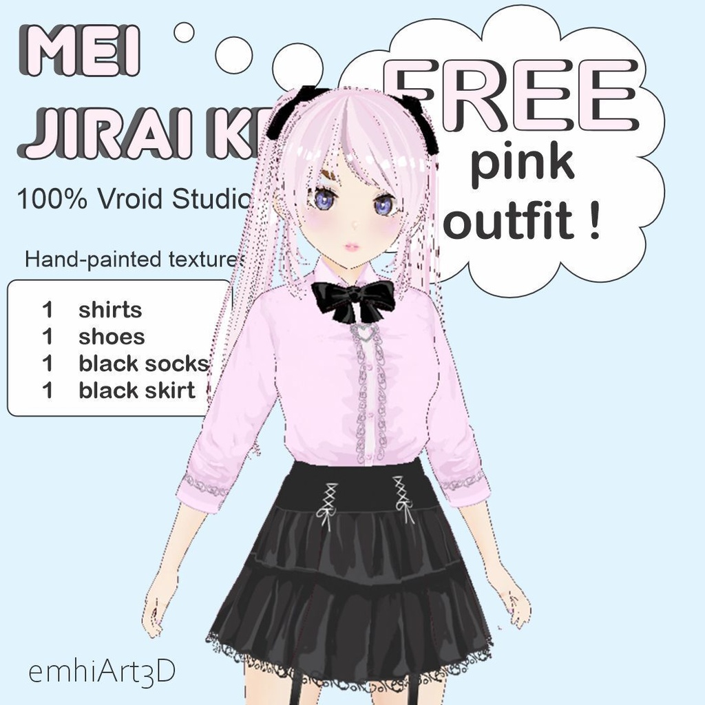 VRoid正式版】地雷系パステルピンク衣装セット - 無料サンプルemhiArt3D Jirai Kei Pastel Pink Outfit - FREE SAMPLE Hand-Painted