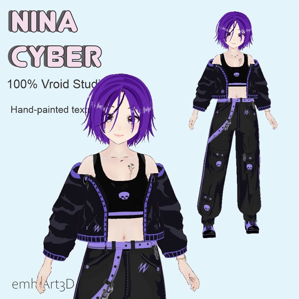 VRM Model-NINA - 2D Cel-Shaded Anime Streetwear Avatar