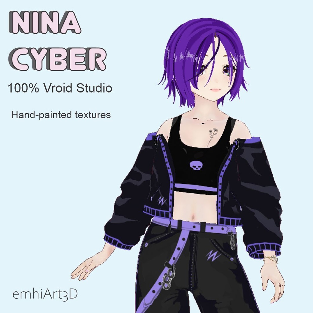 VRM Model-NINA - 2D Cel-Shaded Anime Streetwear Avatar