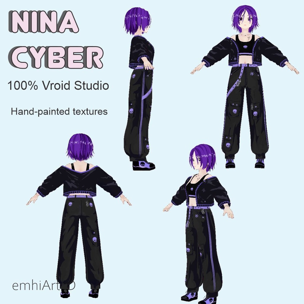 VRM Model-NINA - 2D Cel-Shaded Anime Streetwear Avatar