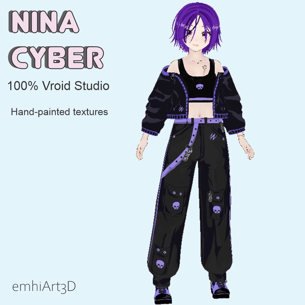 VRM Model-NINA - 2D Cel-Shaded Anime Streetwear Avatar
