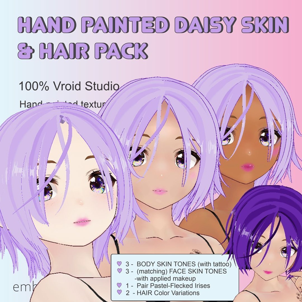 Handpainted Daisy Skin Pack & Layered Purple Bob 