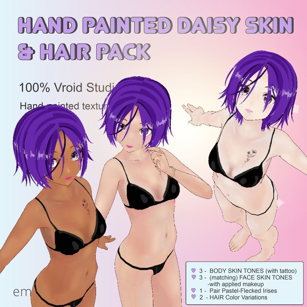 Handpainted Daisy Skin Pack & Layered Purple Bob