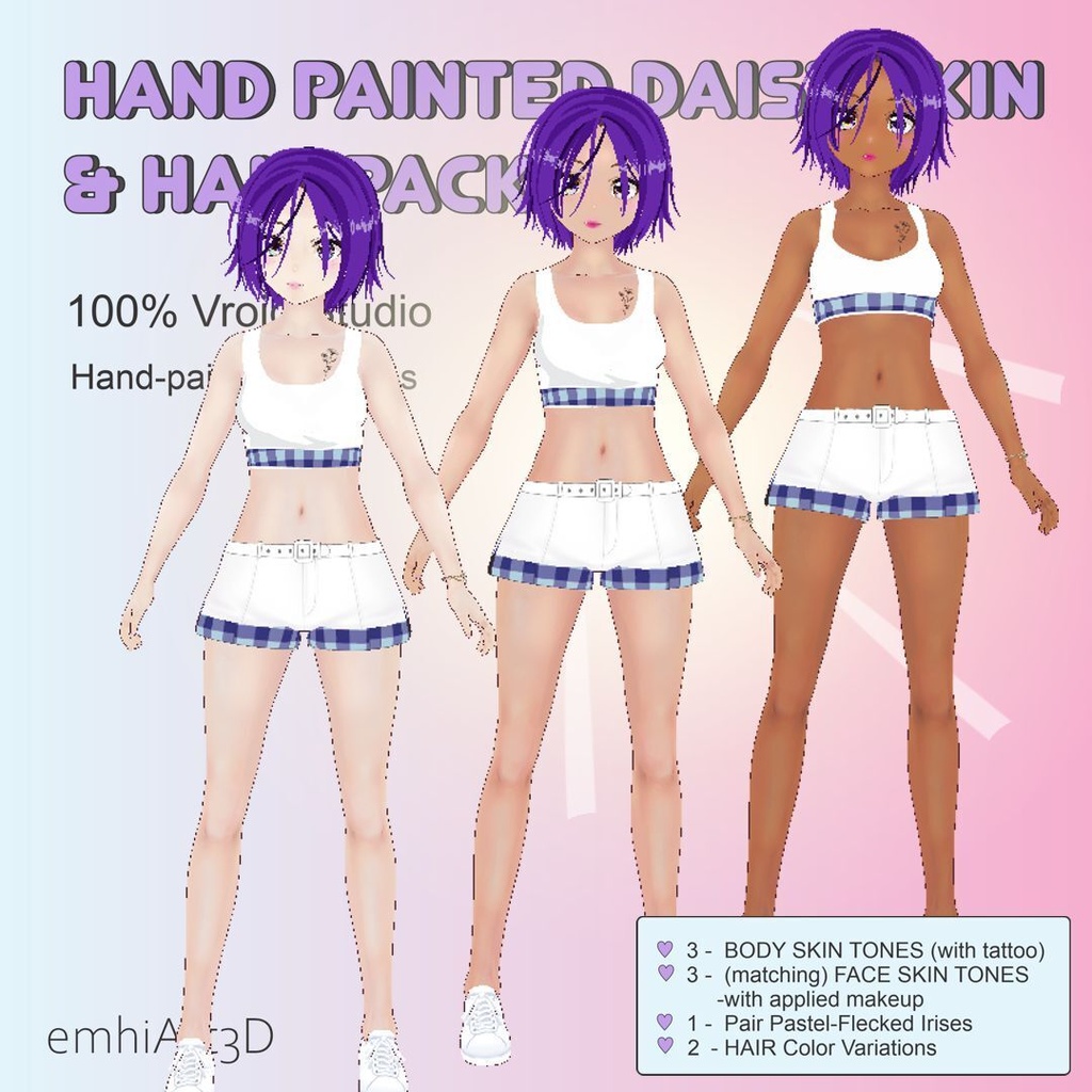 Handpainted Daisy Skin Pack & Layered Purple Bob