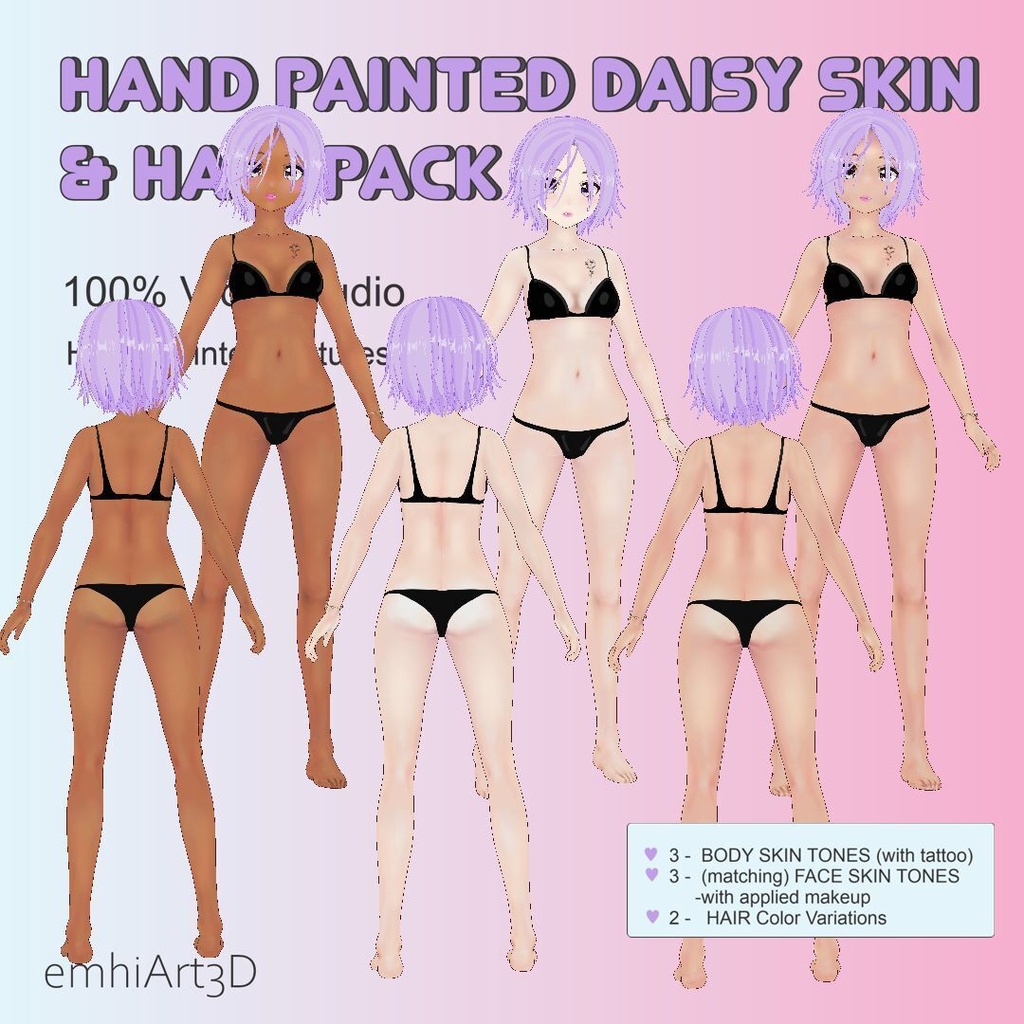 Handpainted Daisy Skin Pack & Layered Purple Bob