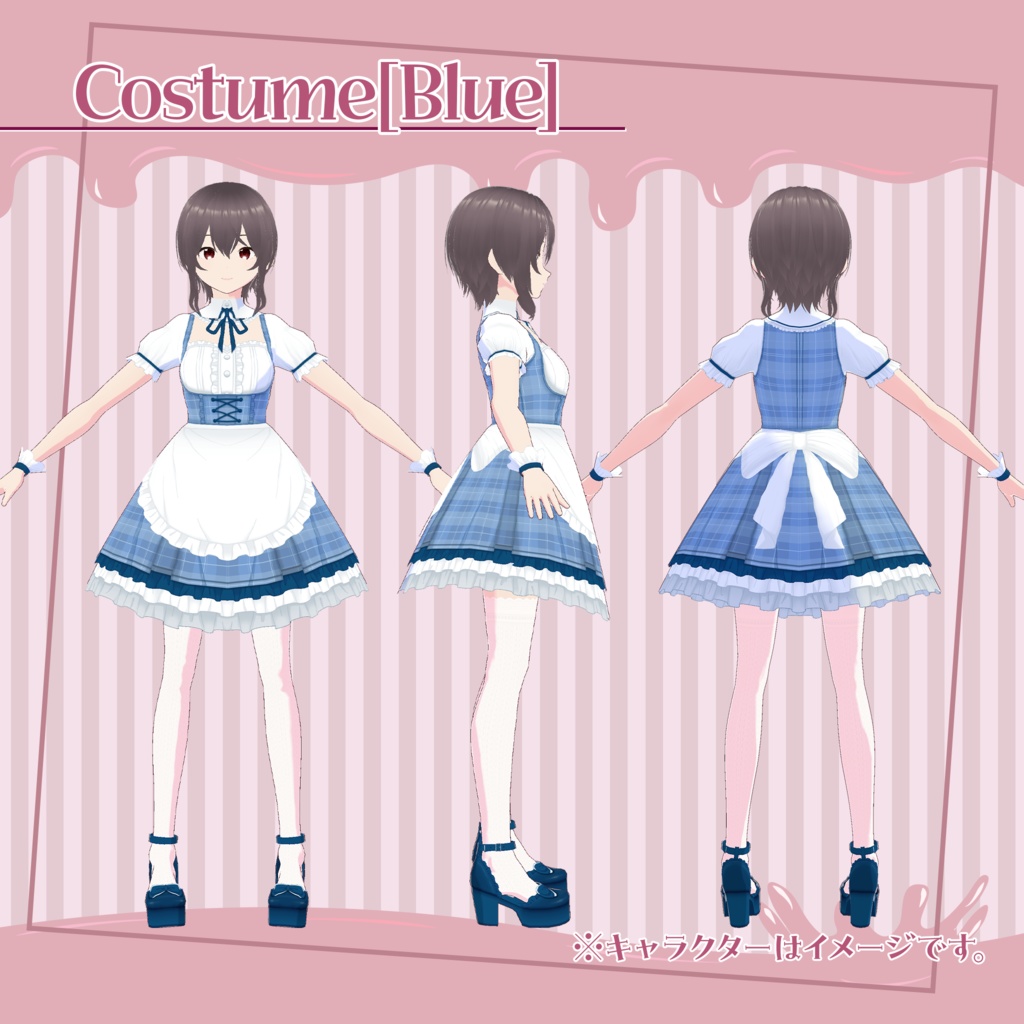 【VRoidテクスチャ】バレンタイン衣装 -メイド服風ワンピース-