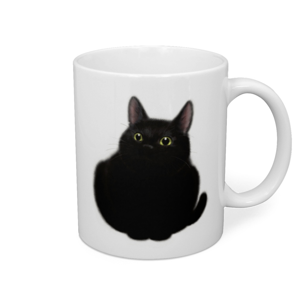 おすわり黒猫マグカップ　うらおもて