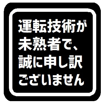 運転技術が未熟者で申し訳ない カー マグネットステッカー