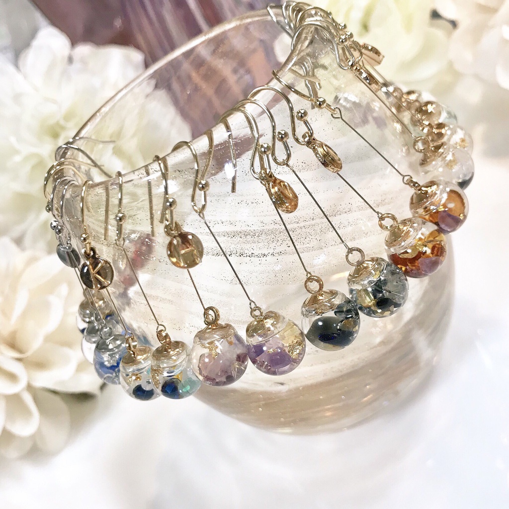 水の硝子玉 boule d'eau 耳飾り