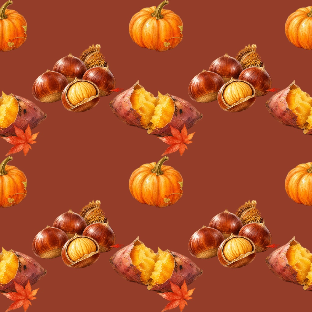 秋が旬の食べ物の背景素材　digital paper seamless pattern
