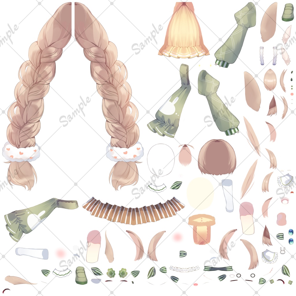 【汎用モデル】クローバーうさぎちゃん【パーツ分けPSD】