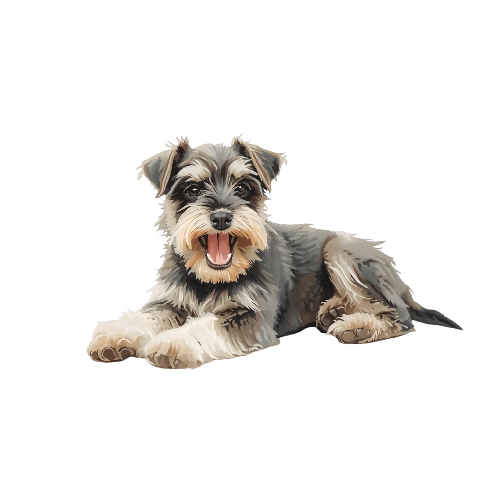 【10点セット】ふわふわミニチュアシュナウザーの水彩風クリップアート(背景透過PNG)