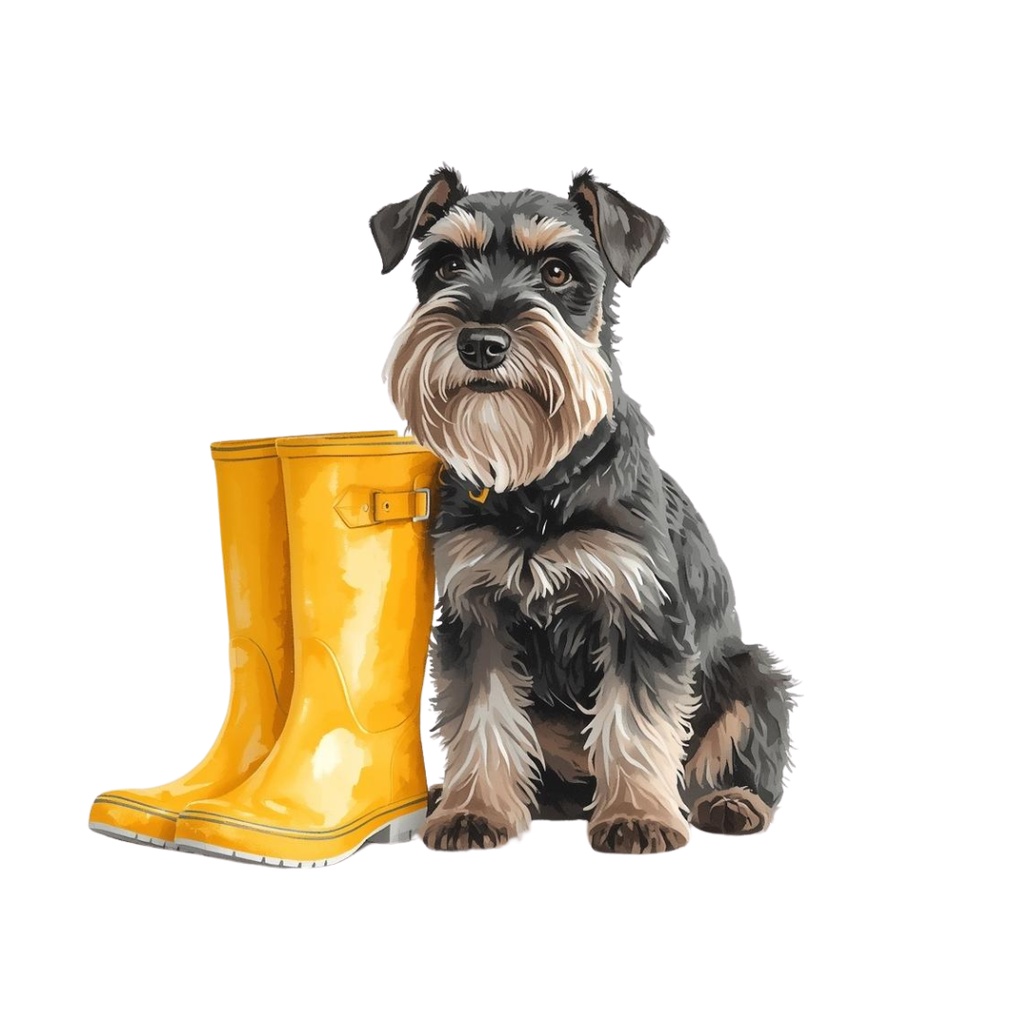 【10点セット】ふわふわミニチュアシュナウザーの水彩風クリップアート(背景透過PNG)