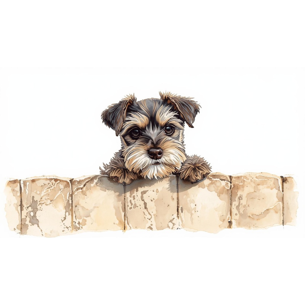 【10点セット】ふわふわミニチュアシュナウザーの水彩風クリップアート(背景透過PNG)