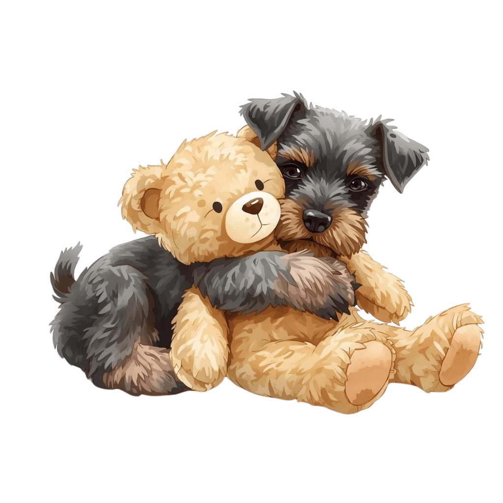 【10点セット】ふわふわミニチュアシュナウザーの水彩風クリップアート(背景透過PNG)