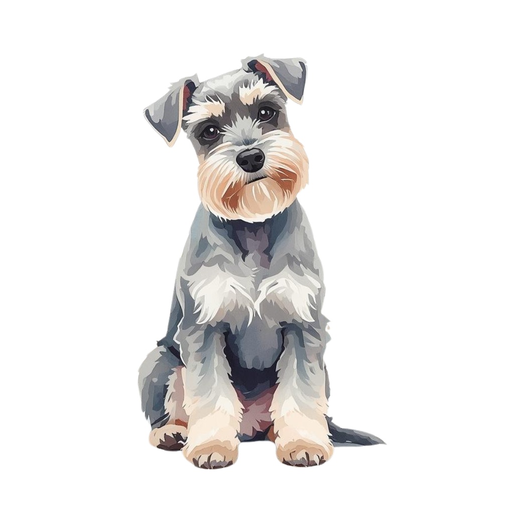 【10点セット】ふわふわミニチュアシュナウザーの水彩風クリップアート(背景透過PNG)