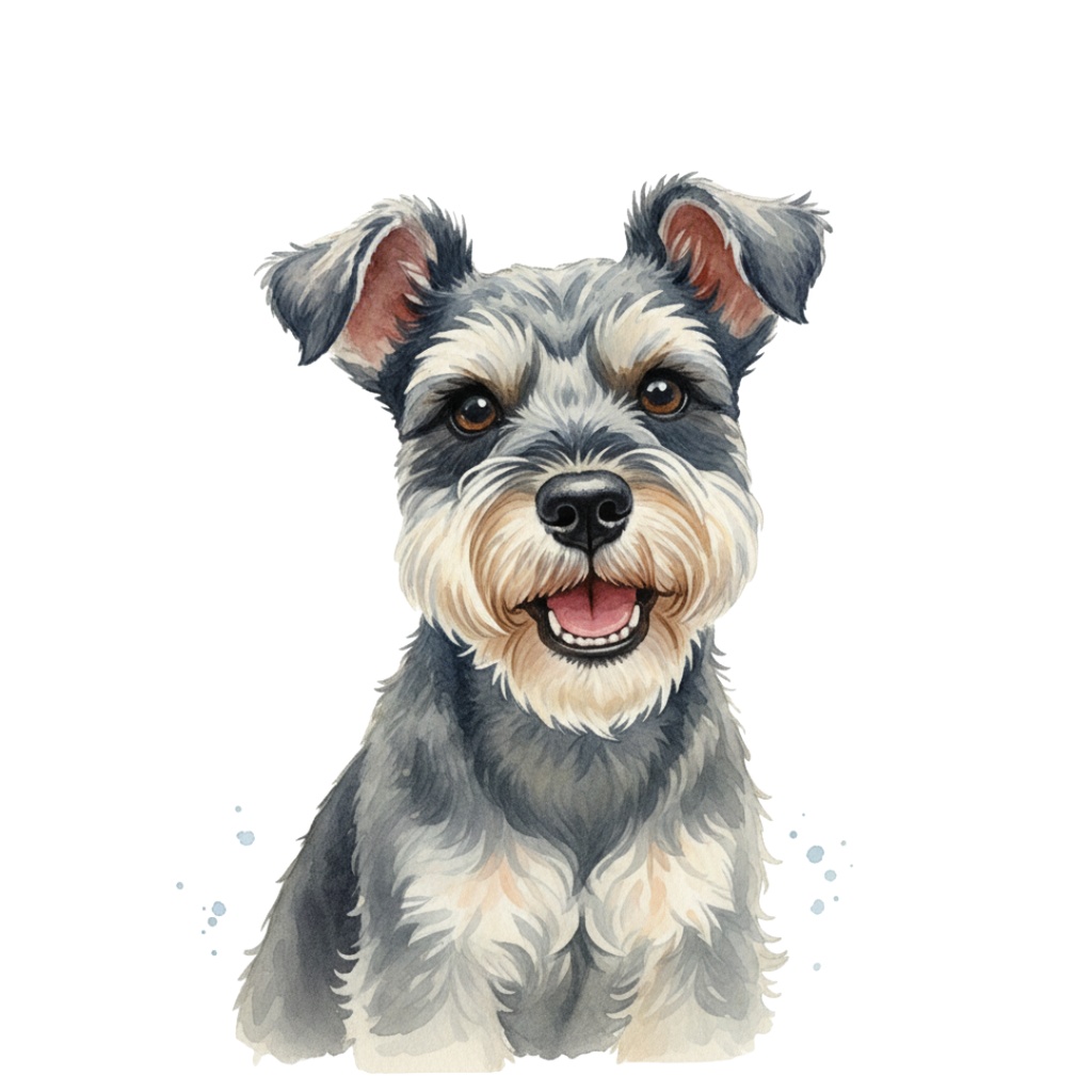 【10点セット】ふわふわミニチュアシュナウザーの水彩風クリップアート(背景透過PNG)