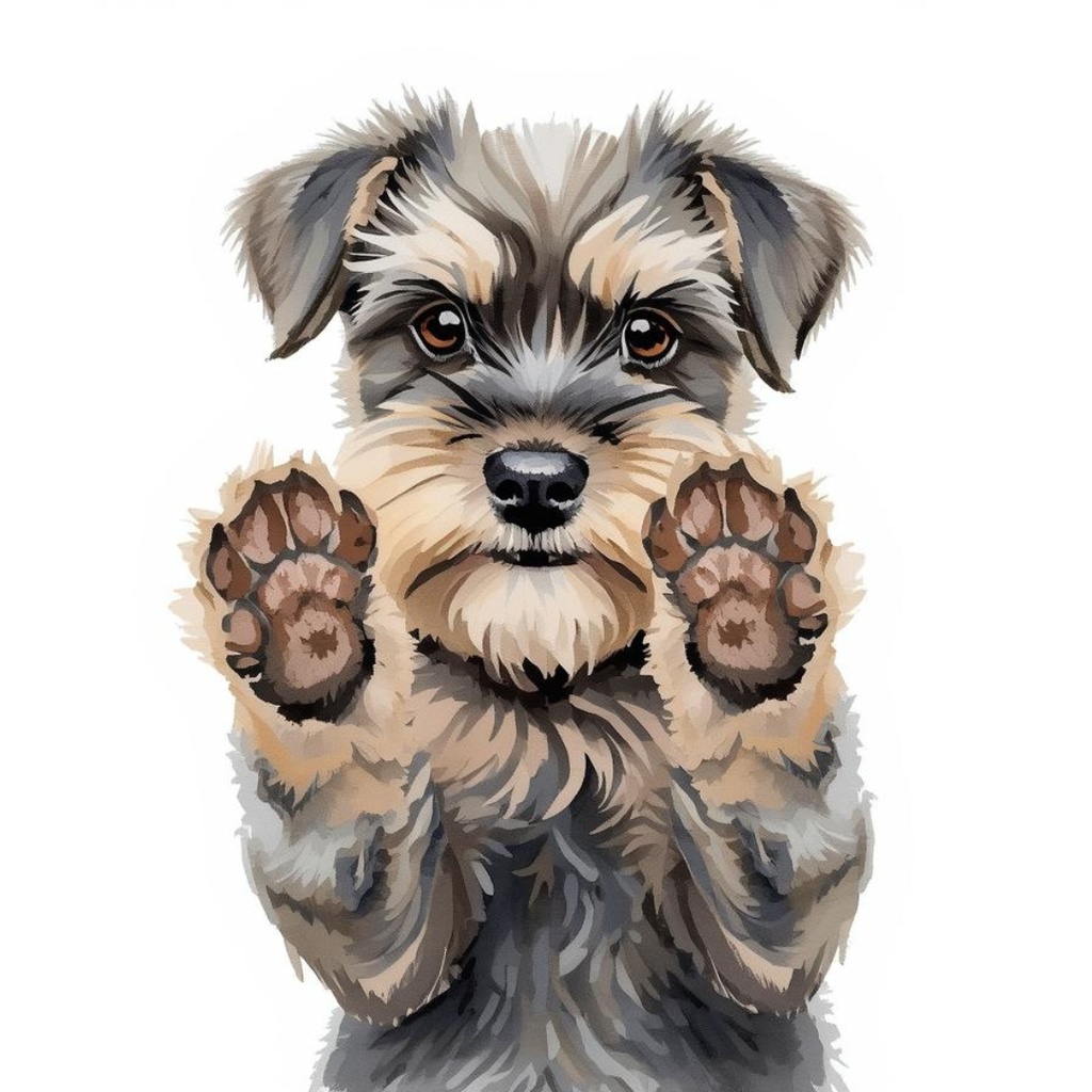 【10点セット】ふわふわミニチュアシュナウザーの水彩風クリップアート(背景透過PNG)