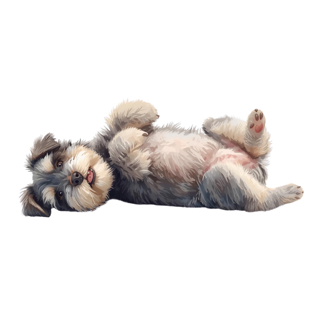 【10点セット】ふわふわミニチュアシュナウザーの水彩風クリップアート(背景透過PNG)