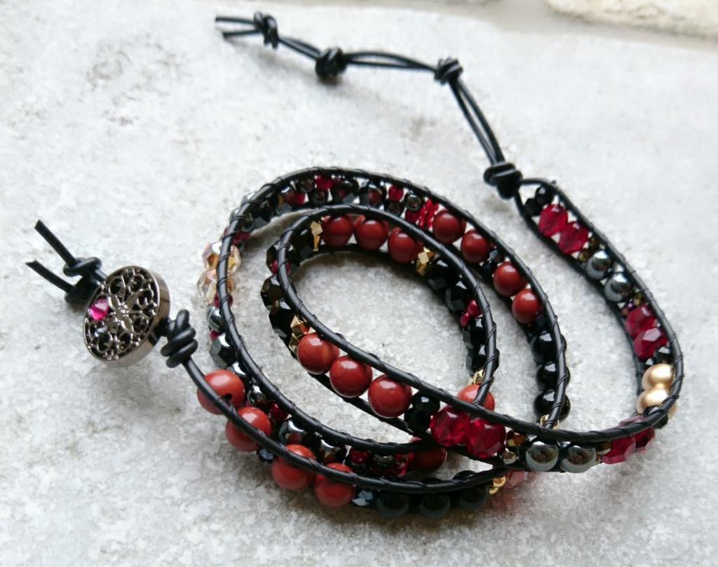 ドラクエ11 『魔軍司令ホメロス』 *天然石ジャスパー使用三連ラップブレス*