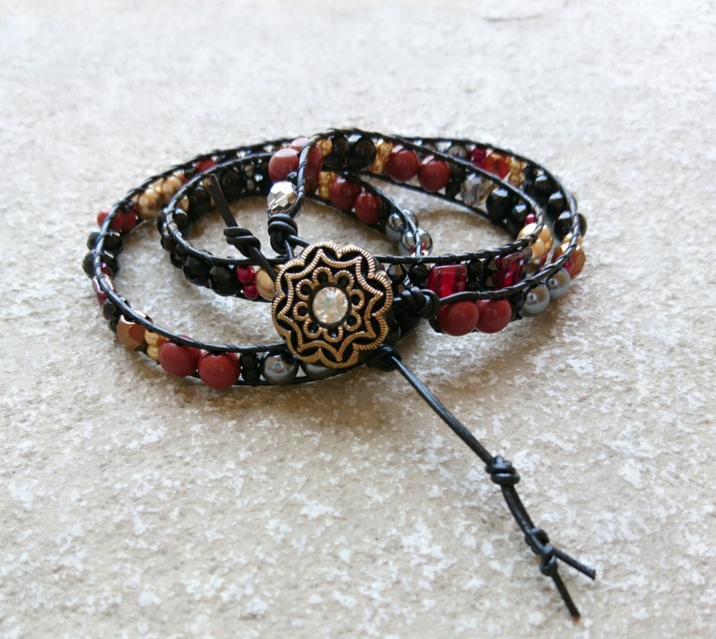 ドラクエ11 『魔軍司令ホメロス』 *天然石レッドジャスパー使用 三連ラップブレス*