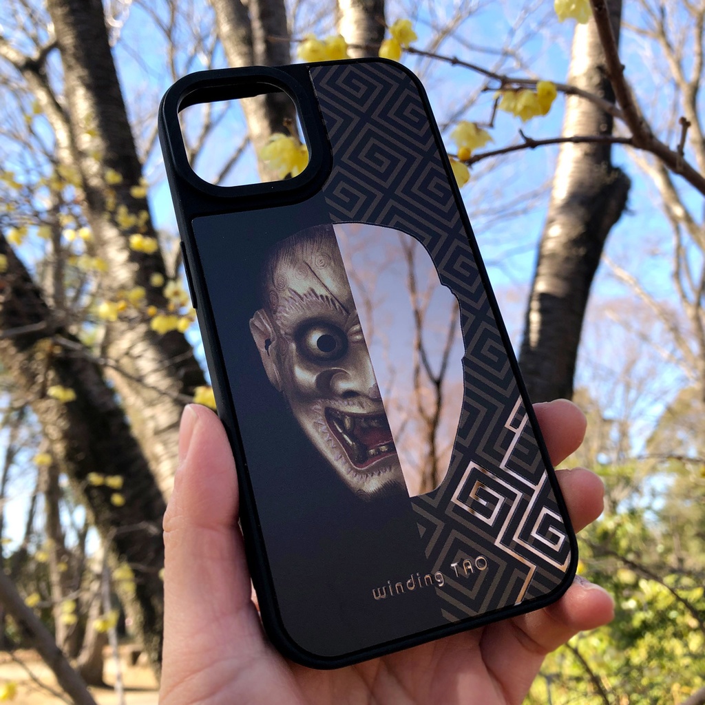 能面 ミラーiPhoneケース【雷電】